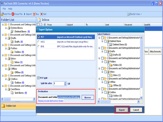 Export DBX to PST 4.2